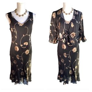 All Silk Chemise Slip Dress & Sheer Jacket Set. B23